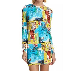 Alice + Olivia Basquiat Delora Graffiti Body Con Mini Dress Blue Jersey 6